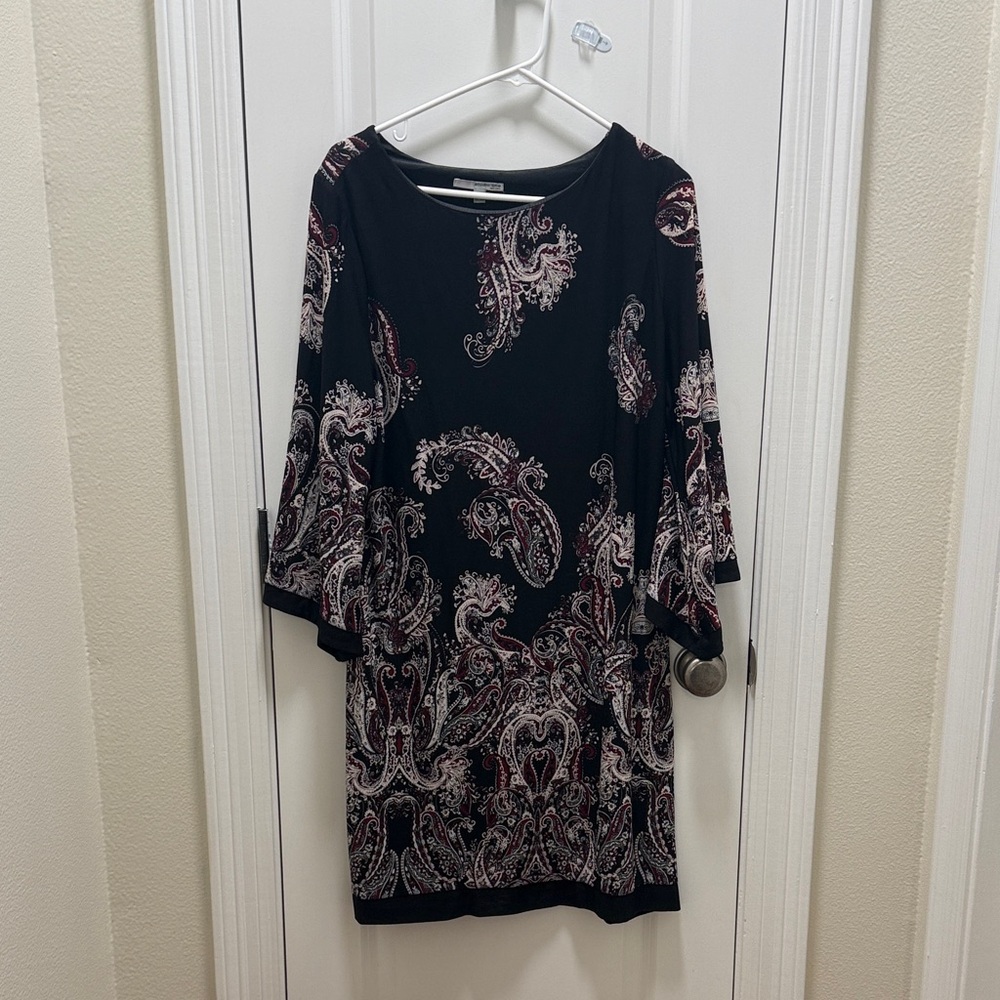 Studio One Black Paisley Print Dress with Burgundy and Cream Accents